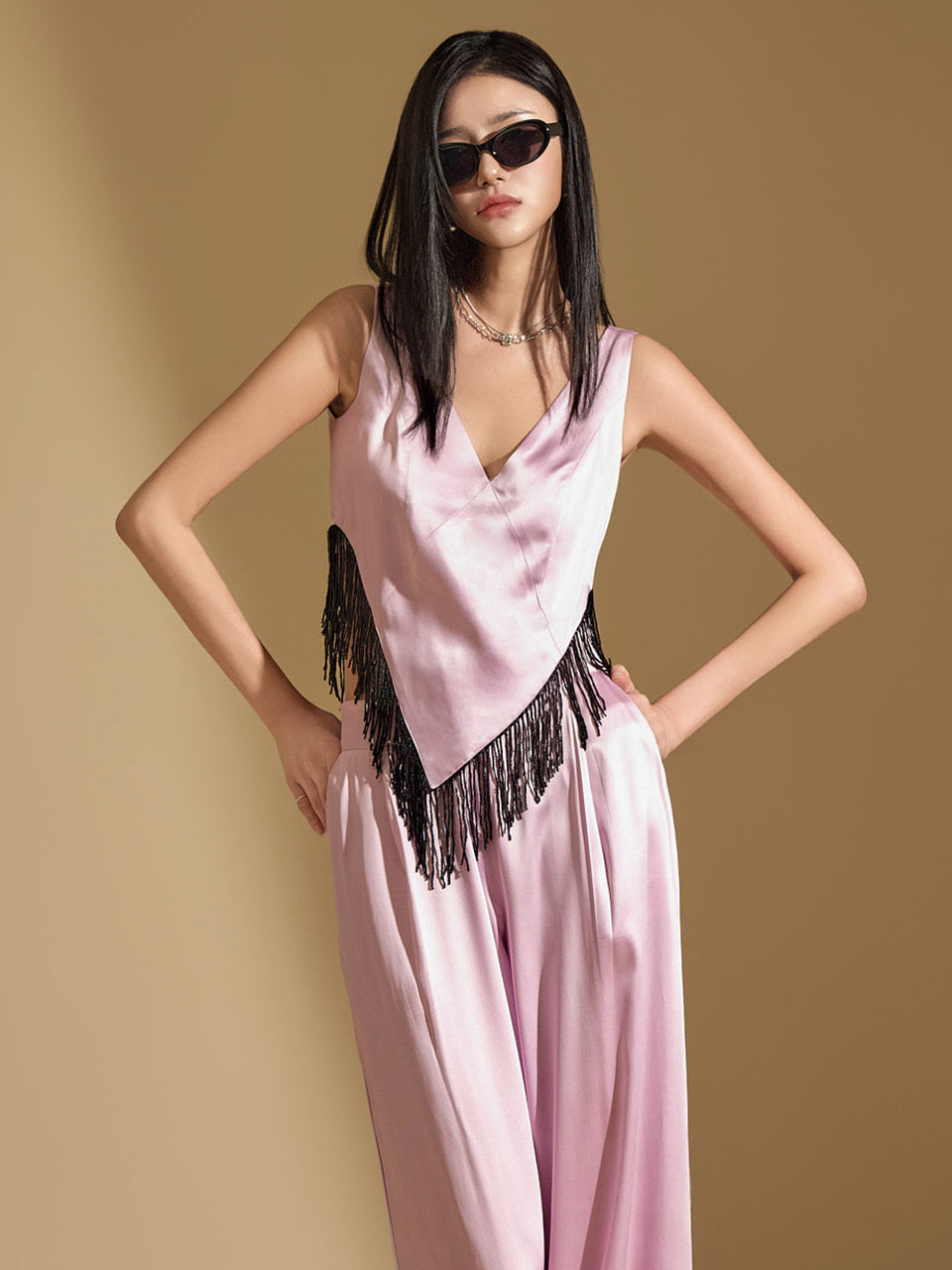 B9186 ビーズフリンジブラウス