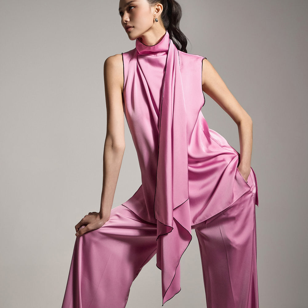 B9195 サテンノースリーブブラウス