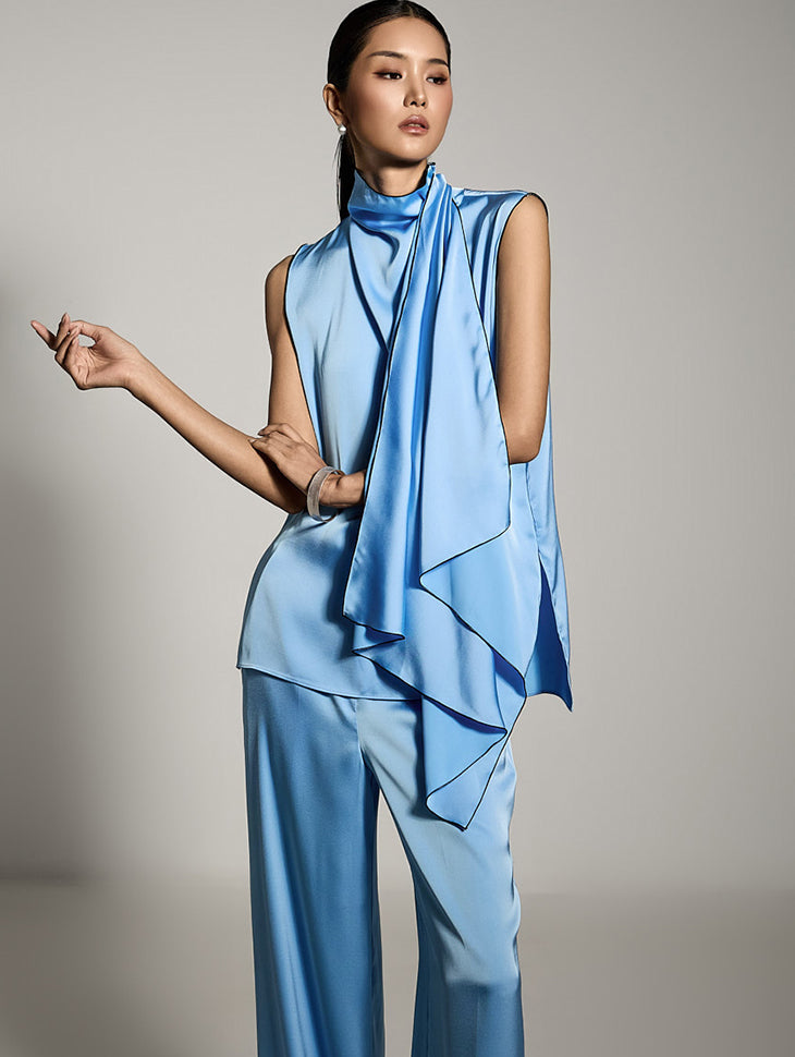 B9195 サテンノースリーブブラウス