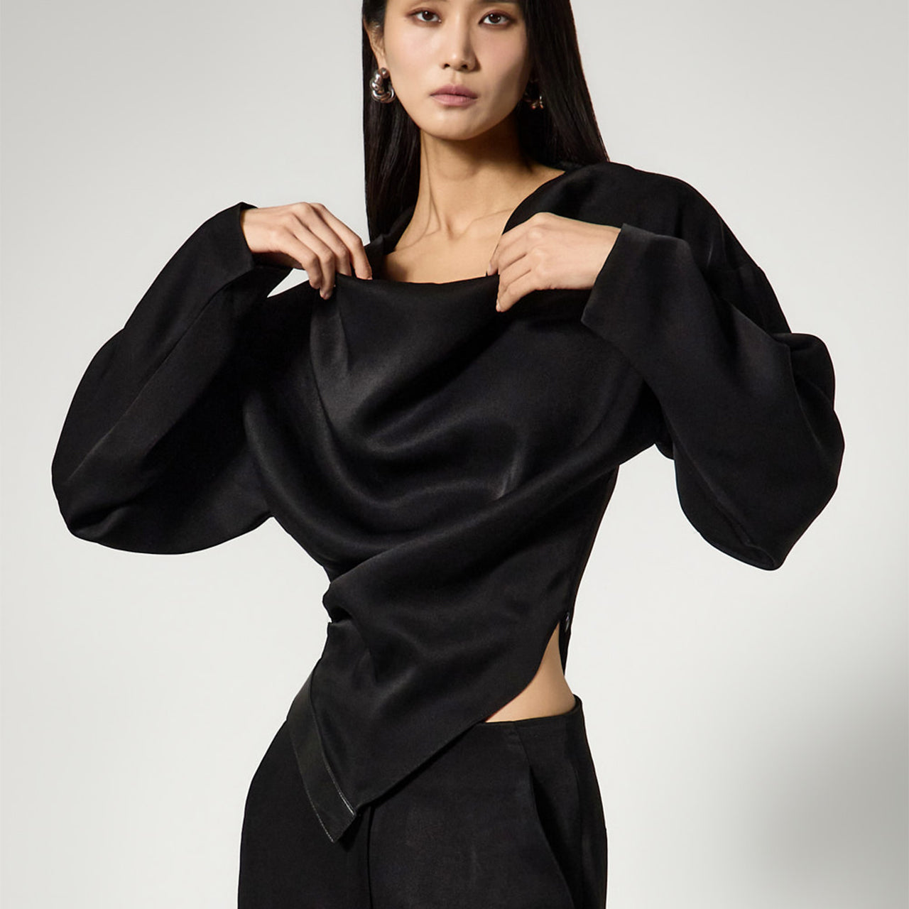 B9211 Drape Belted Blouse