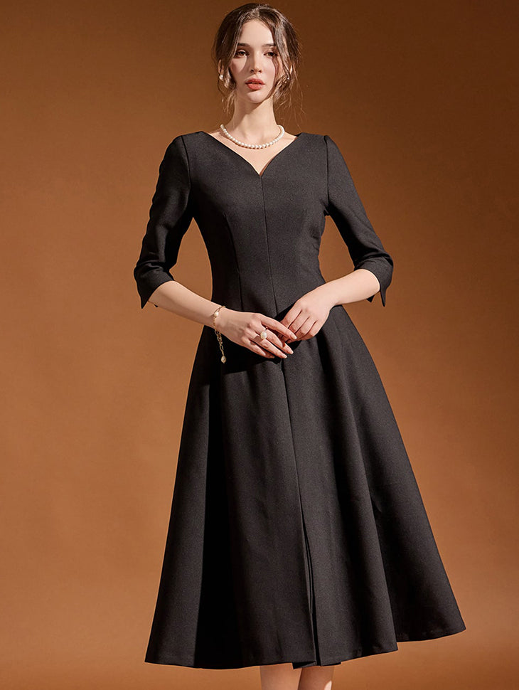 D4771 心形领口中长连衣裙