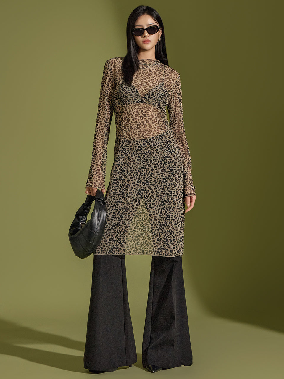 D5078 ヒョウ柄シアーワンピース