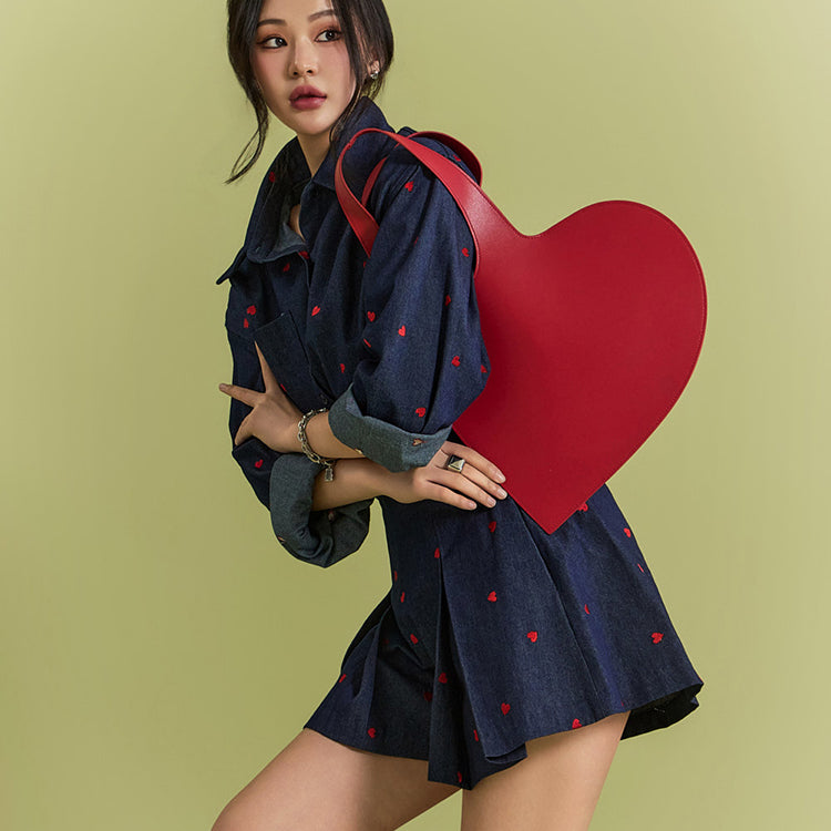 D5189 デニムハート柄ツーピース