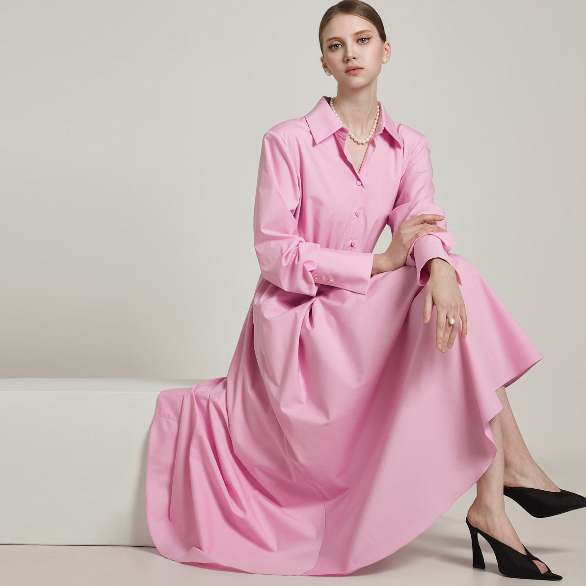 D5195 ベルト付きシャツドレス