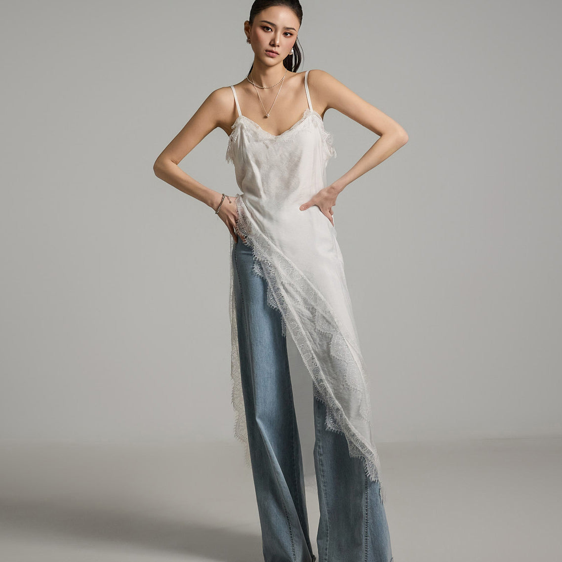 D5203 蕾丝不对称连衣裙