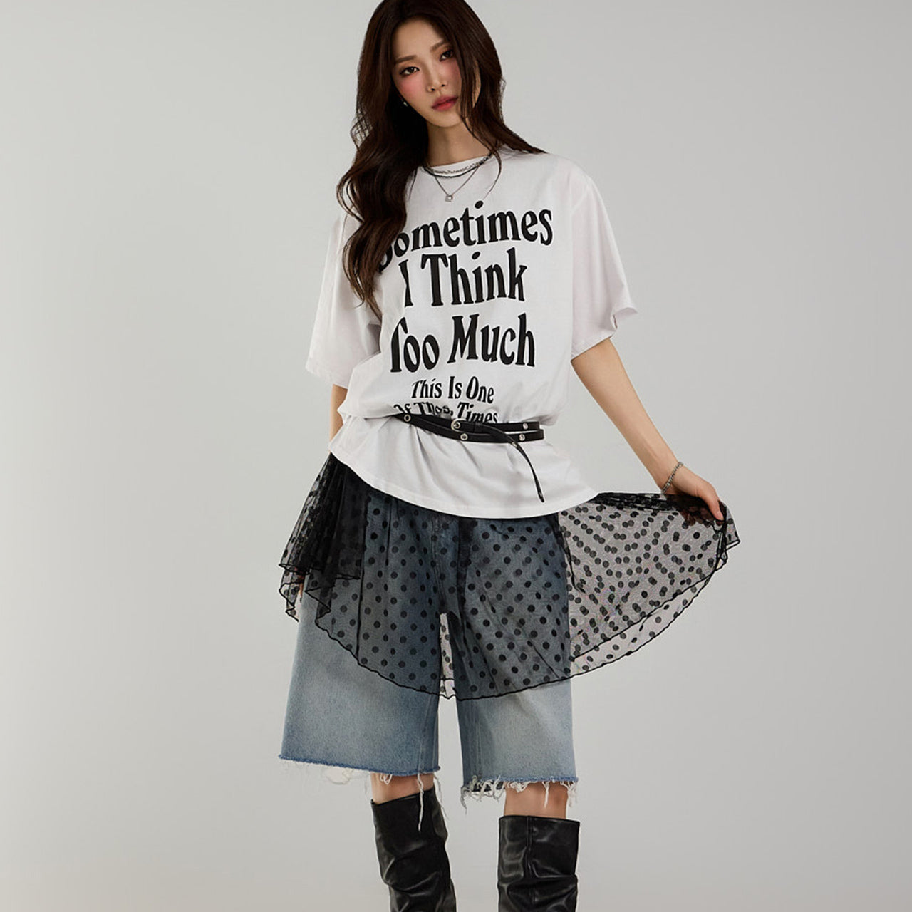 D5205 シアードット柄ワンピース