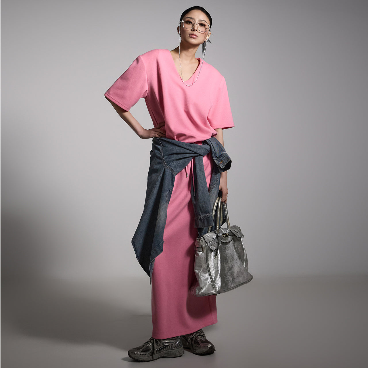 D5216 Vネックツーピースセット