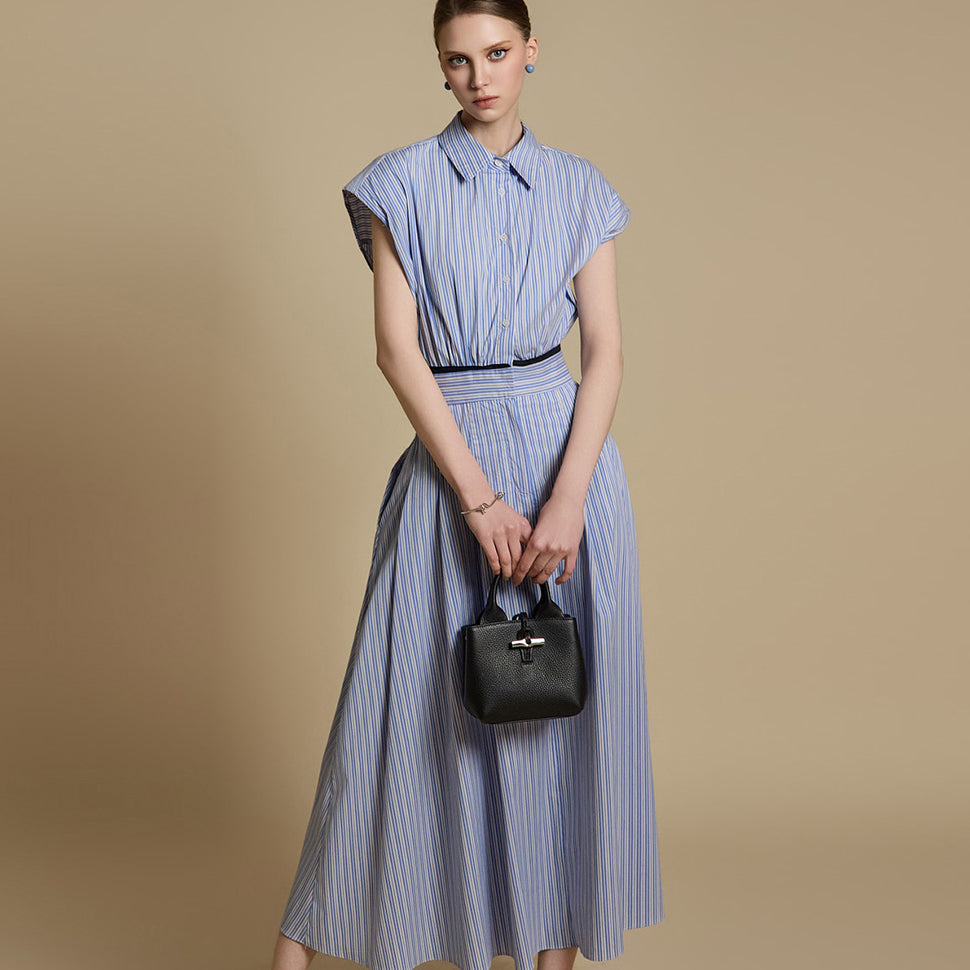 D5235 ストライプシャツドレス