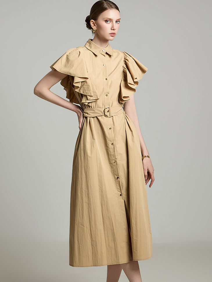 D5281 フリルスリーブ ベルト付きドレス