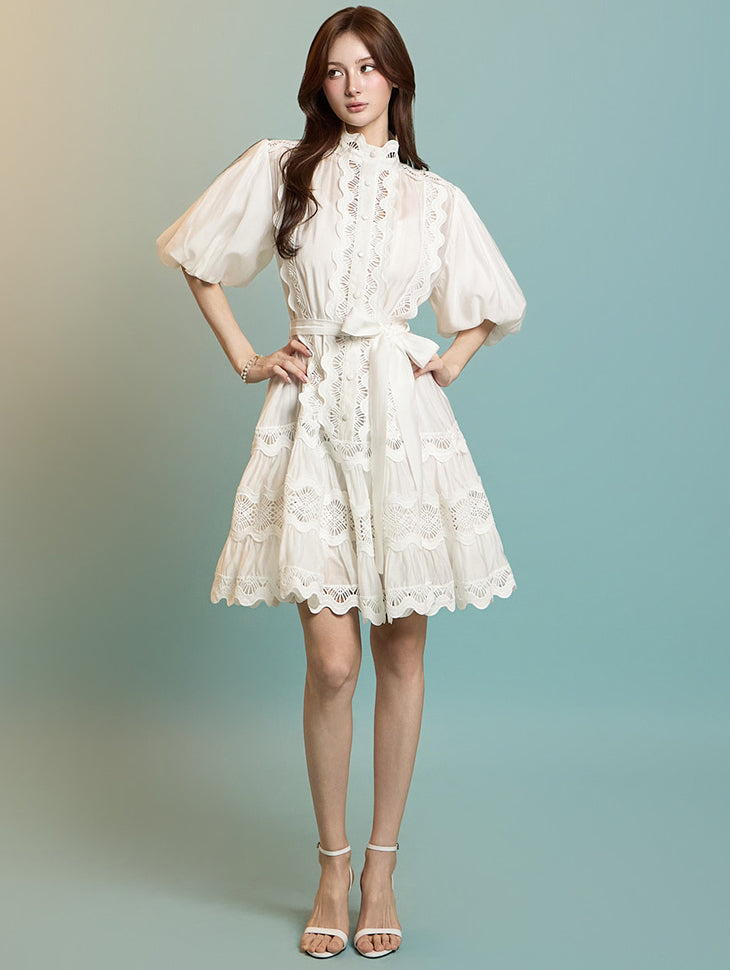 D5286 ストラップ付きモックネックドレス