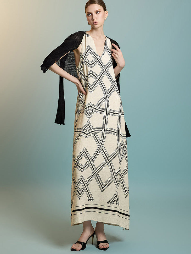 D5287 柄ノースリーブドレス