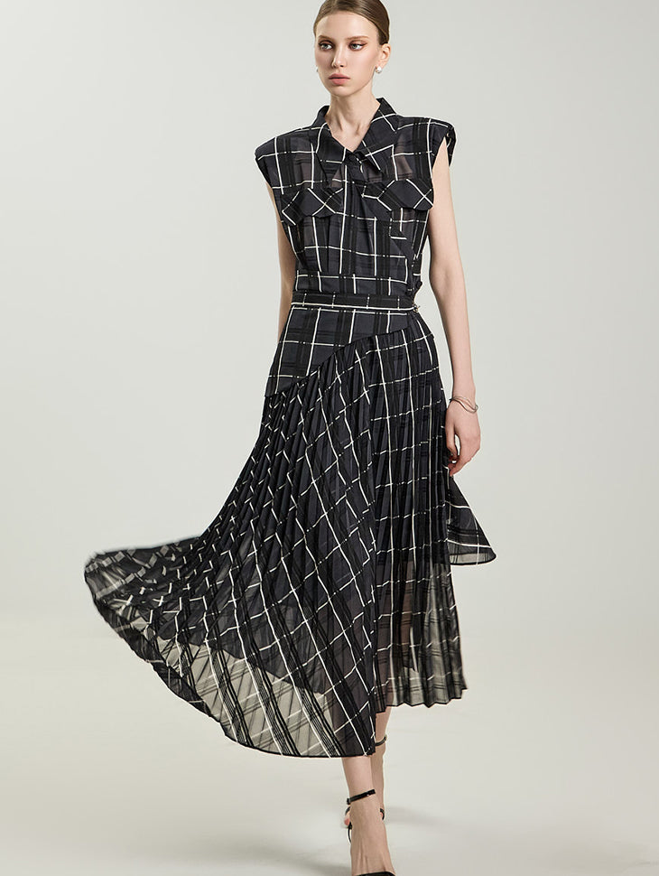 D5291 ベルト付きノースリーブドレス