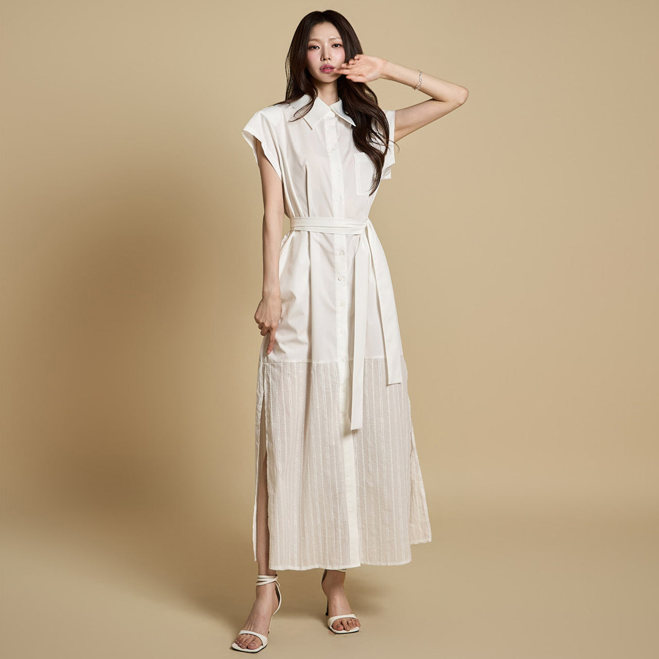 D5292 ストラップ付きシャツドレス