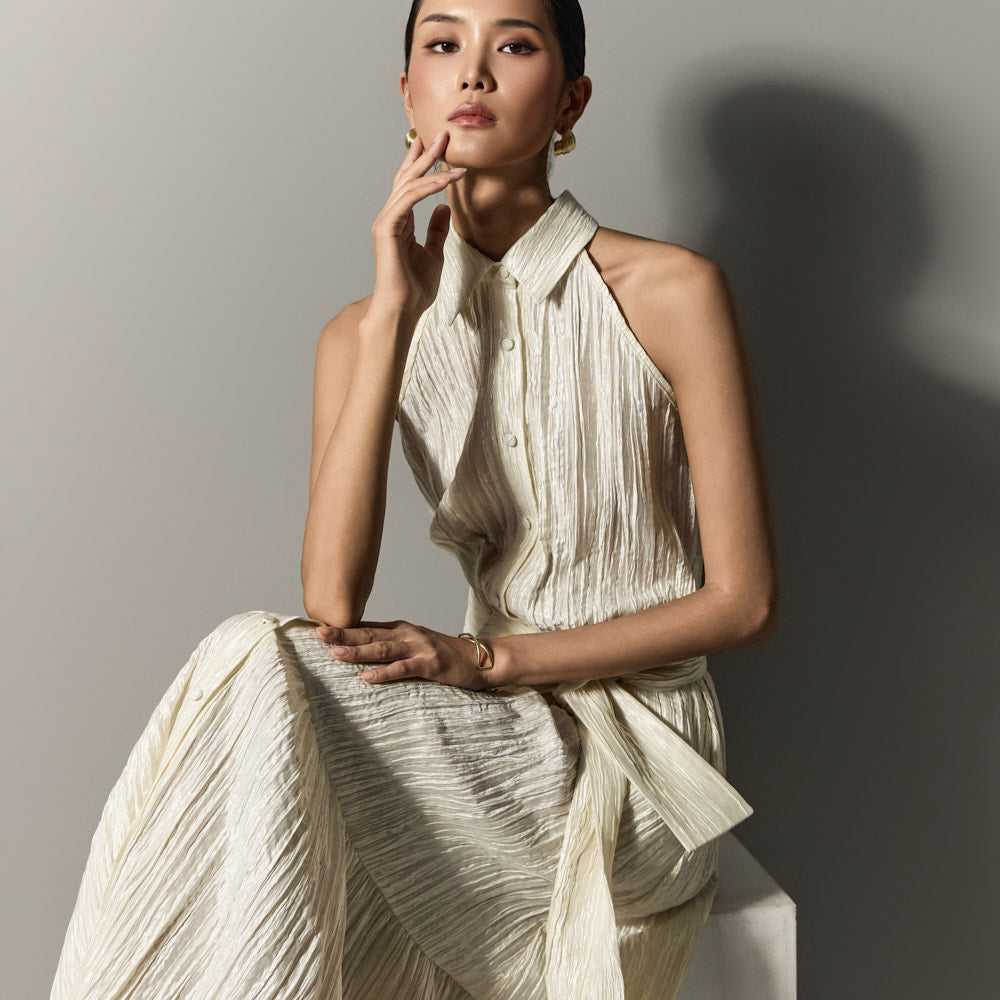 D5297 带肩带的褶皱连衣裙