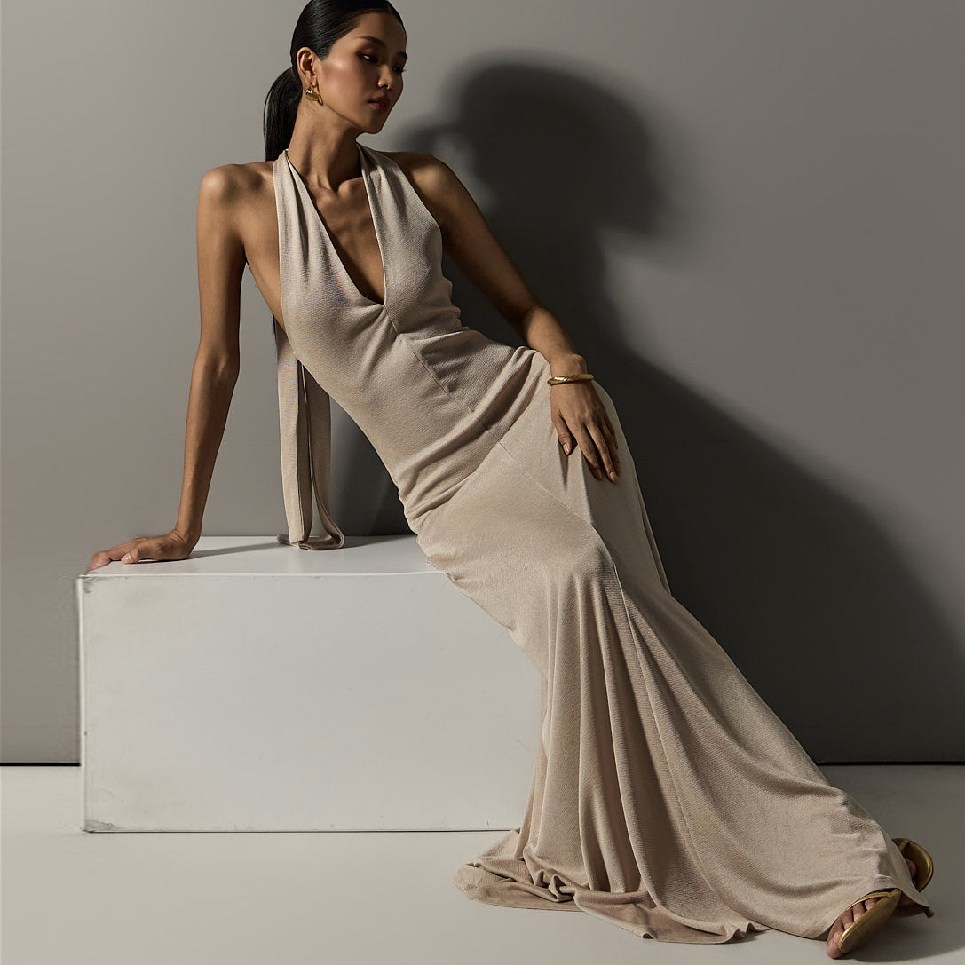 D5298 ホルターネック マキシドレス