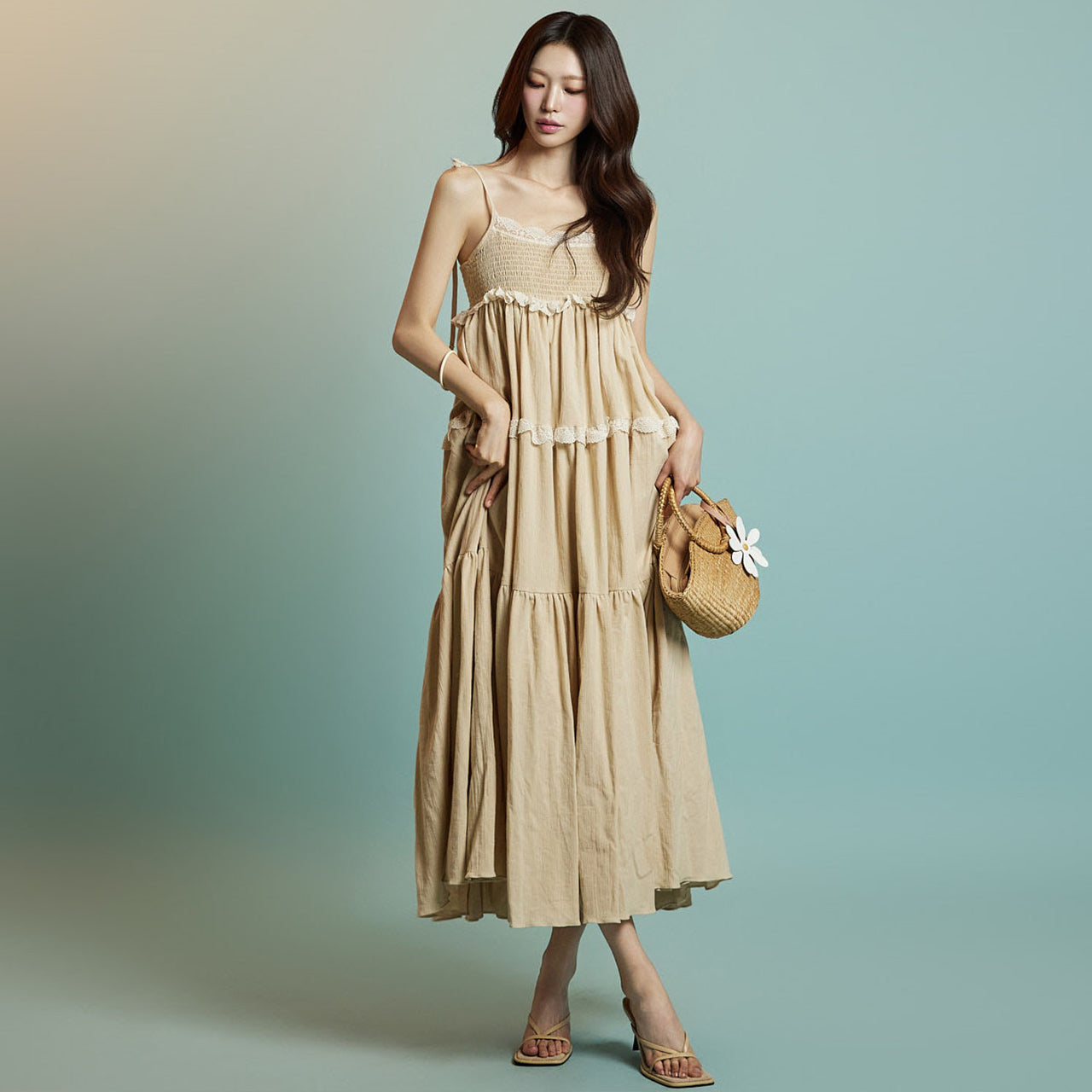 D5309 シャーリングティアードドレス