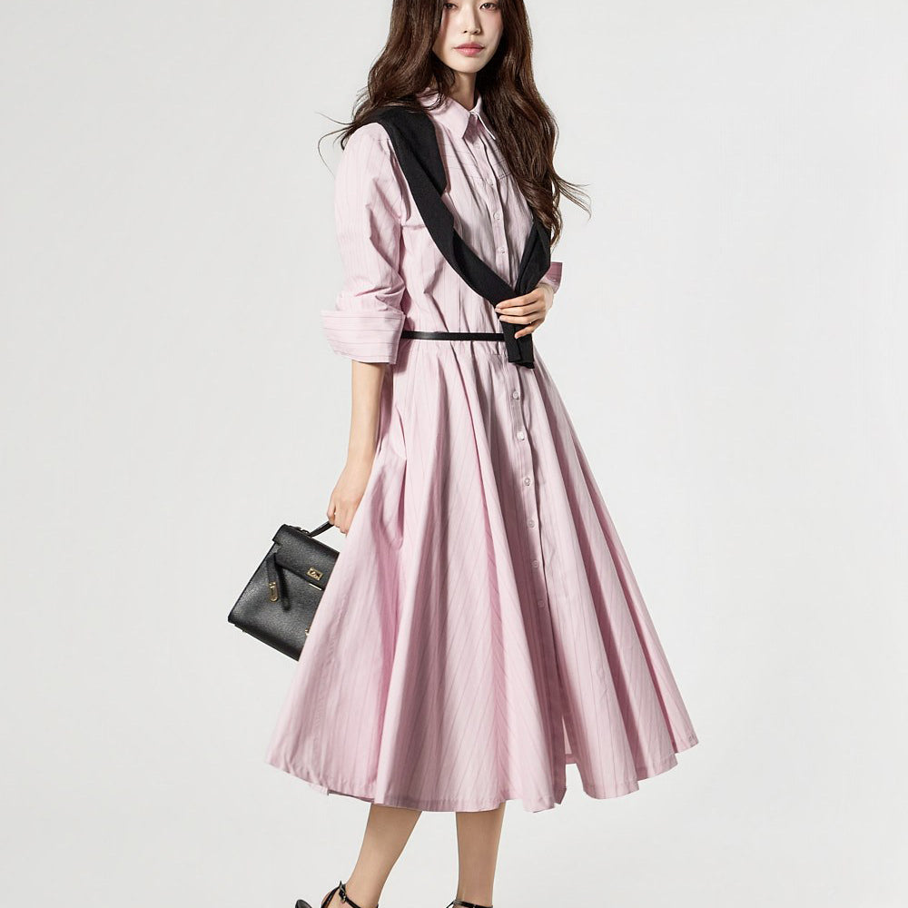 D5504 条纹衬衫连衣裙