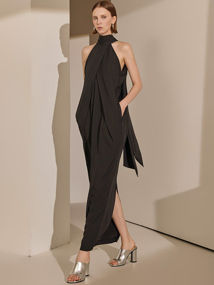 D9371 挂脖交叉连衣裙