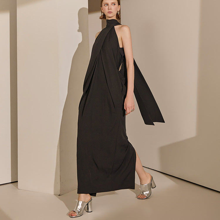 D9371 挂脖交叉连衣裙