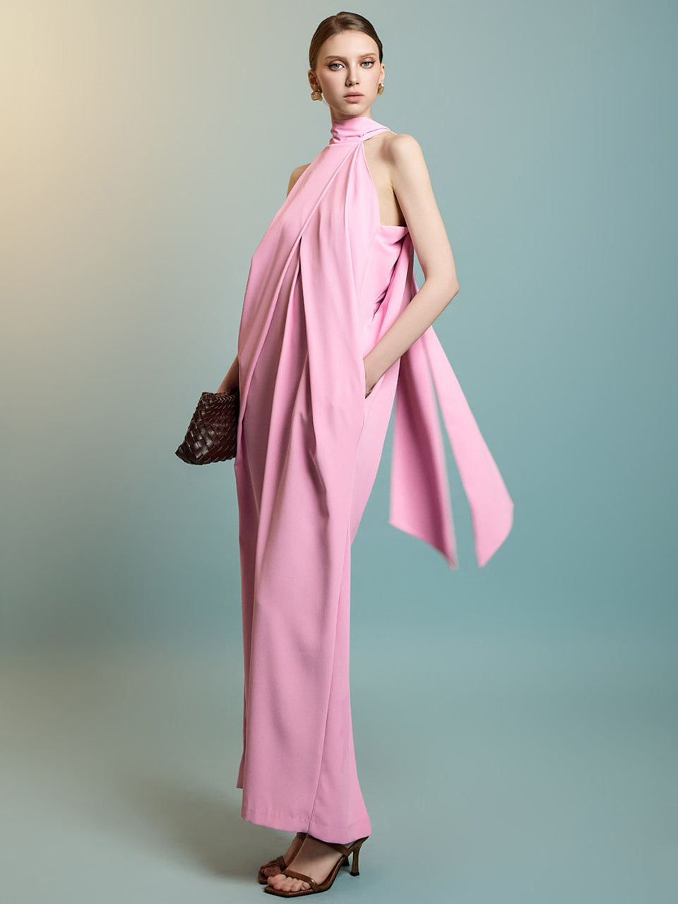 D9371 挂脖交叉连衣裙