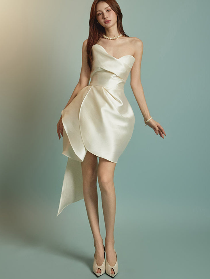 D9415 サテンチューブトップミニドレス