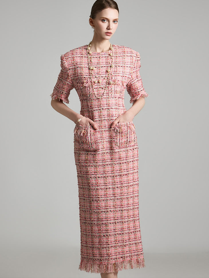 D9468 Tweed Short Sleeve Dress