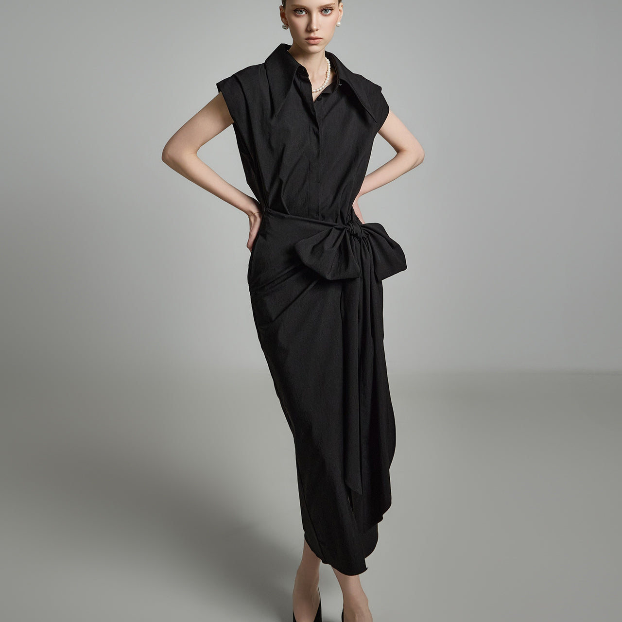 D9528 ストラップ付きシャツドレス