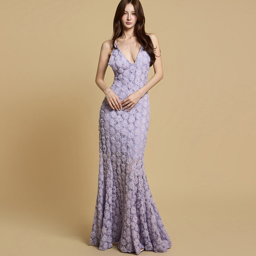 D9541 フローラルレースドレス