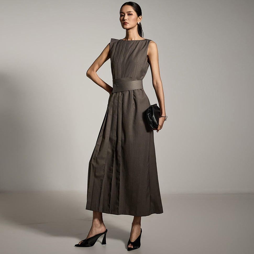 D9544 Pleats Dress with Belt