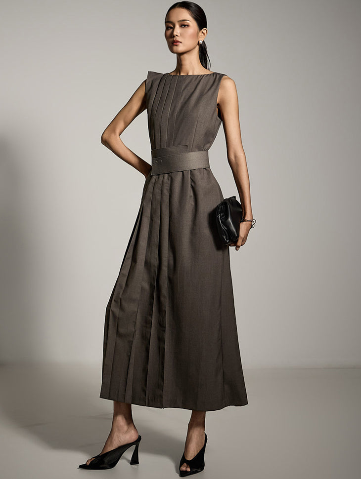 D9544 Pleats Dress with Belt