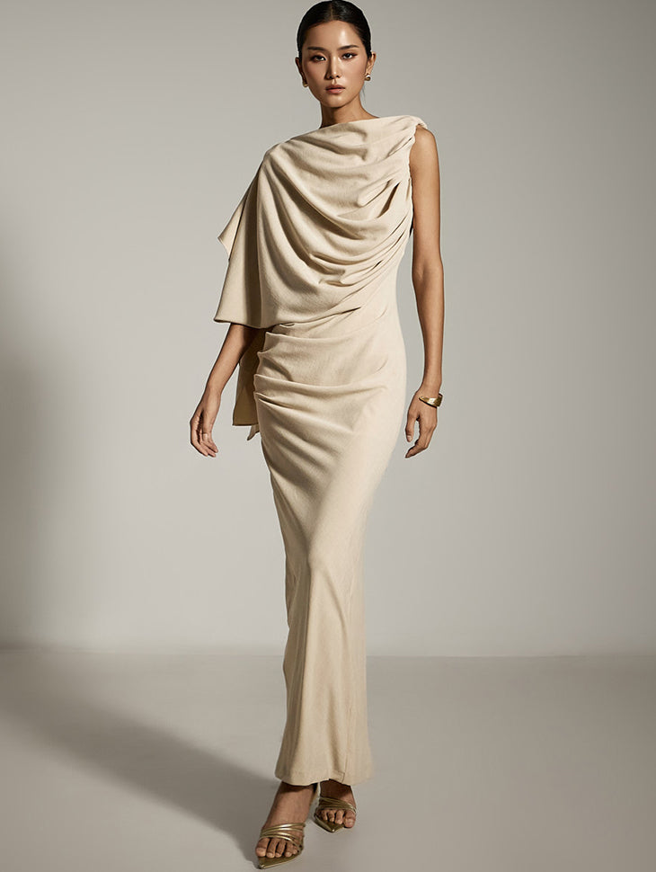 D9546 Draped Cape Dress