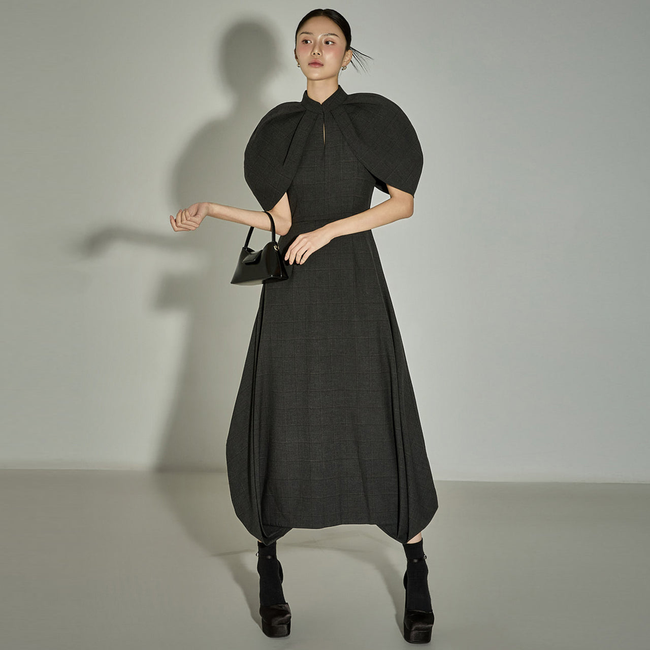 D9563 Shoulder Cape Dress