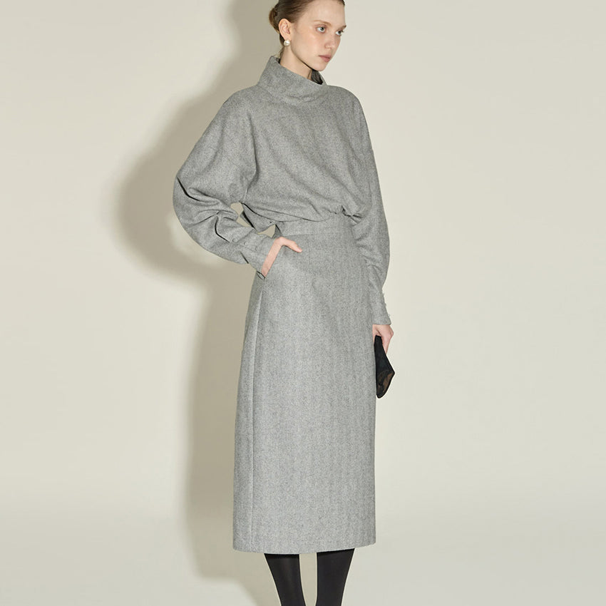 D9574 High-Neck Wool Dress