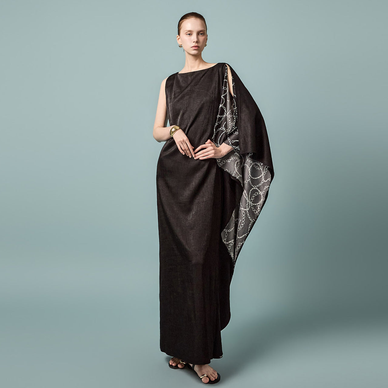 D9593 One-Shoulder Draping Dress