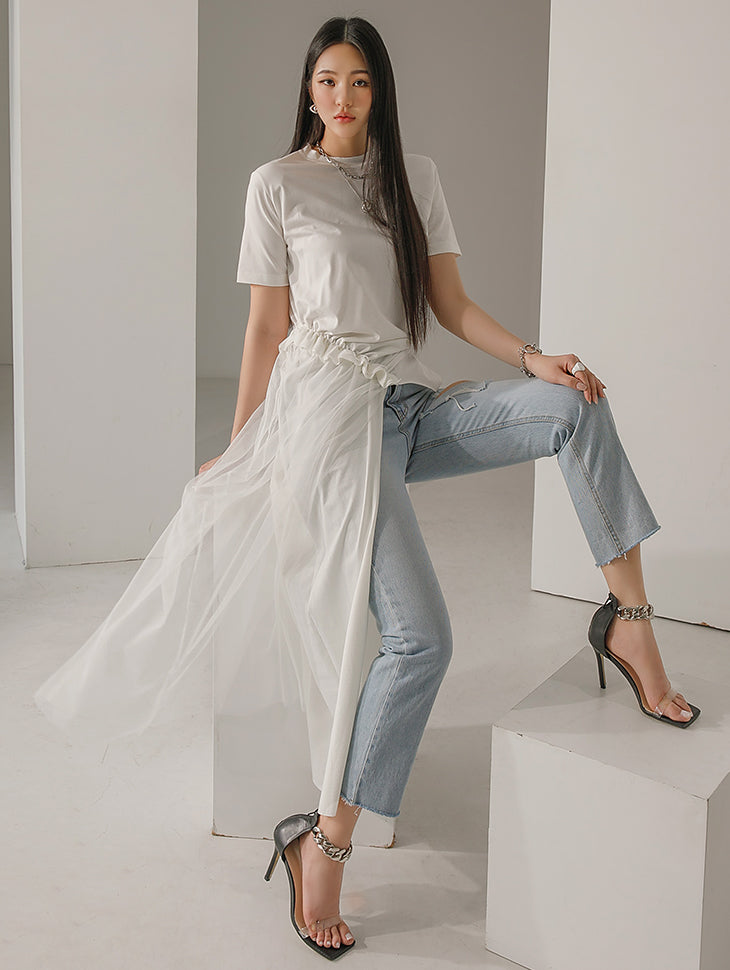 E2705 薄纱饰边上衣