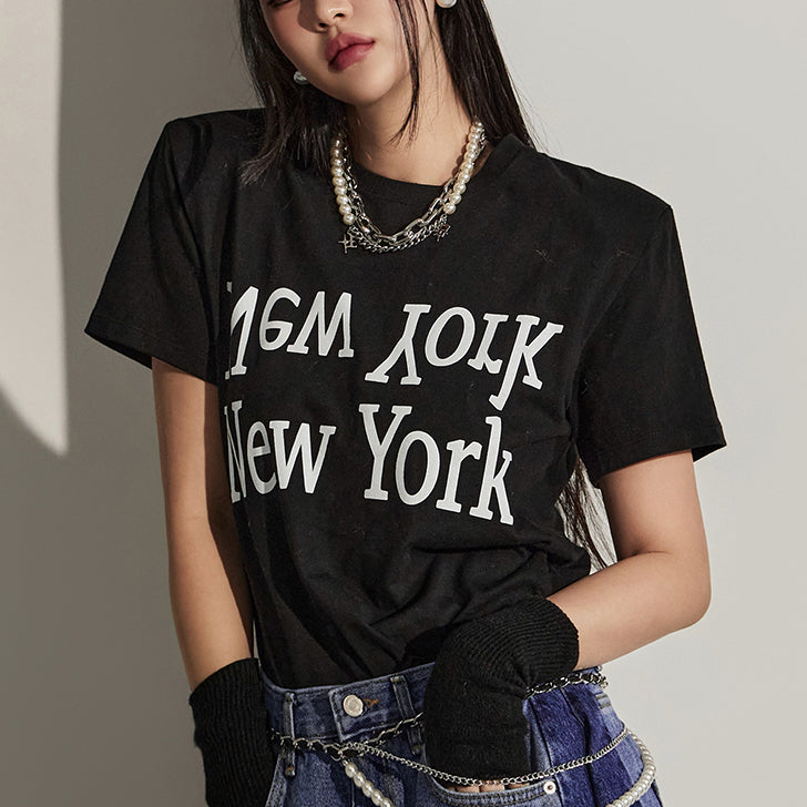 E2814 印花垫肩T恤