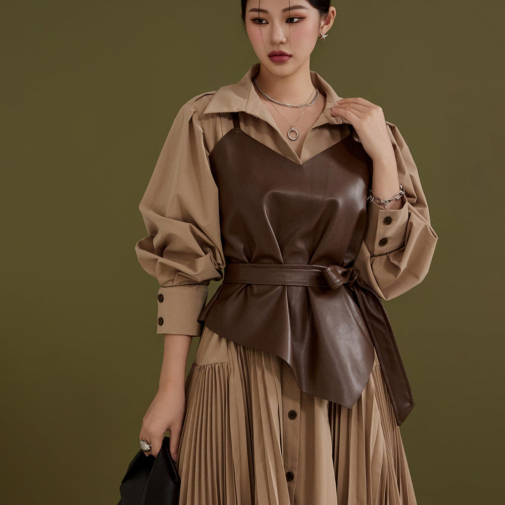 E3123 レザー アシンメトリー ビスチェ(ベルト付き)