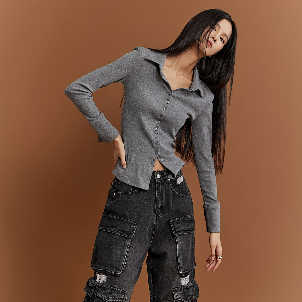 E3260 纽扣垫肩上衣