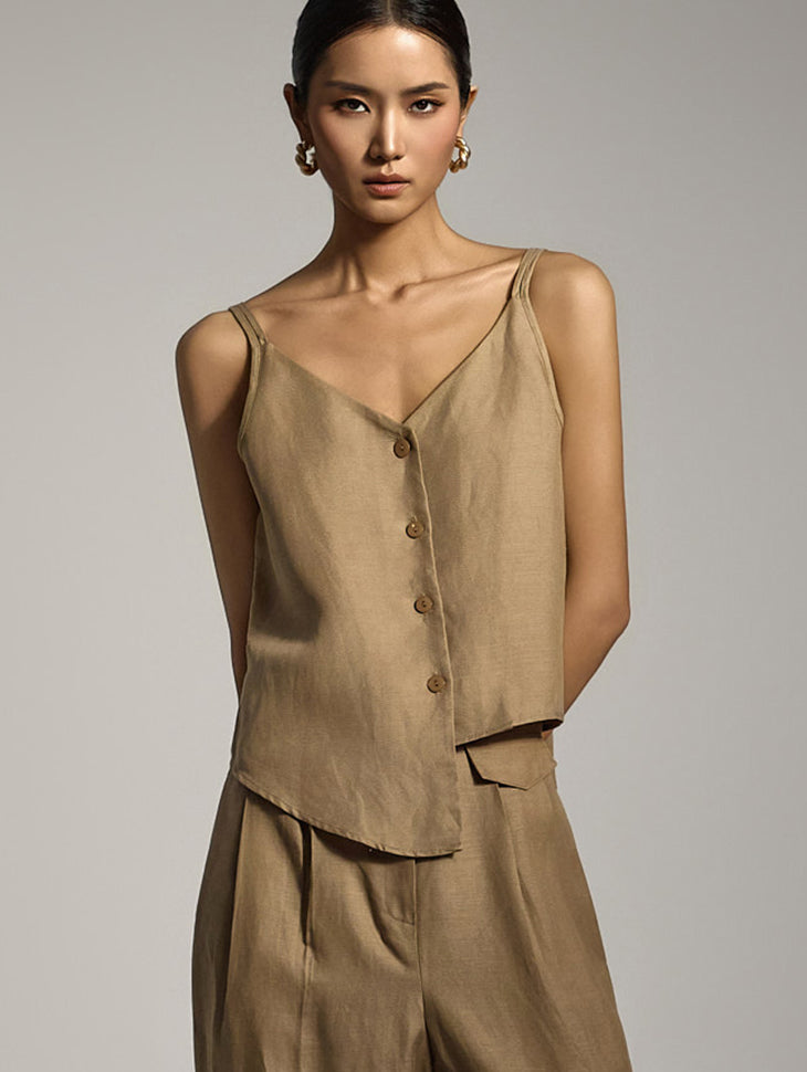 E3407 リネン ノースリーブ トップス