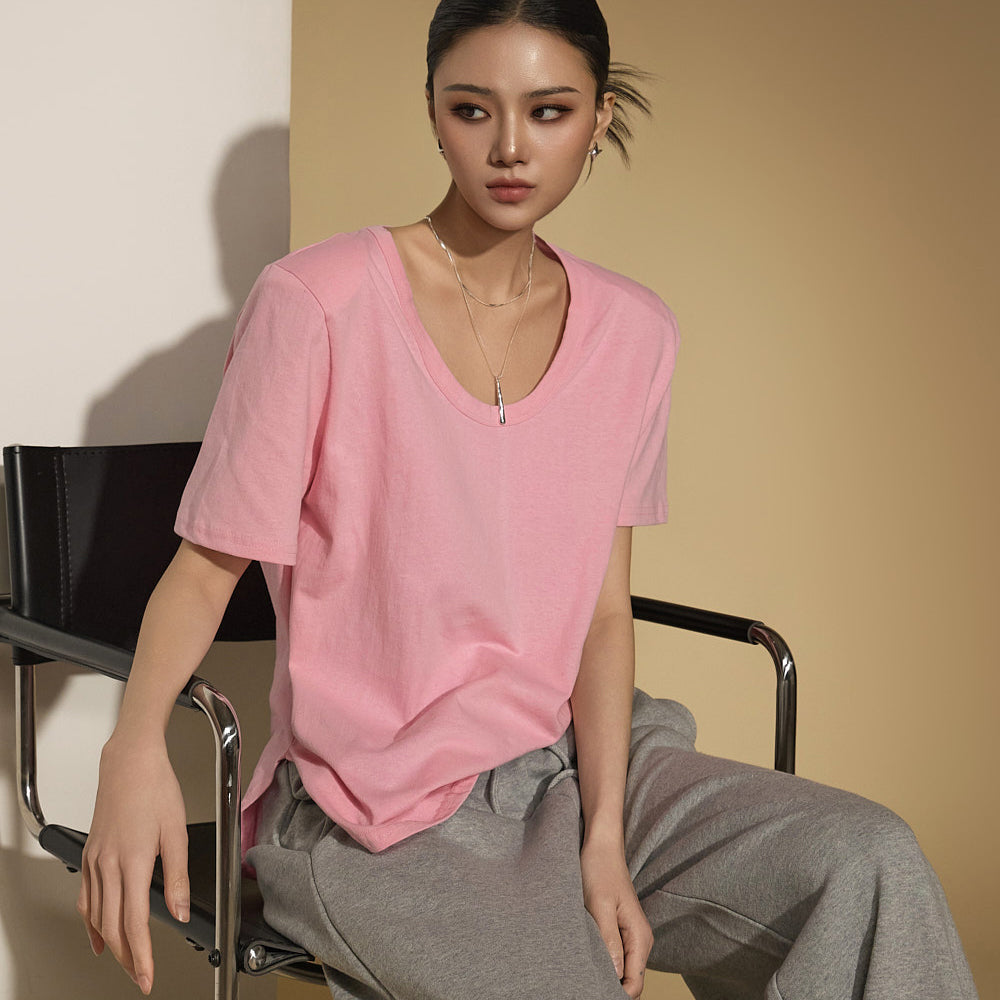 E3691 Uネックショルダーパッドトップ