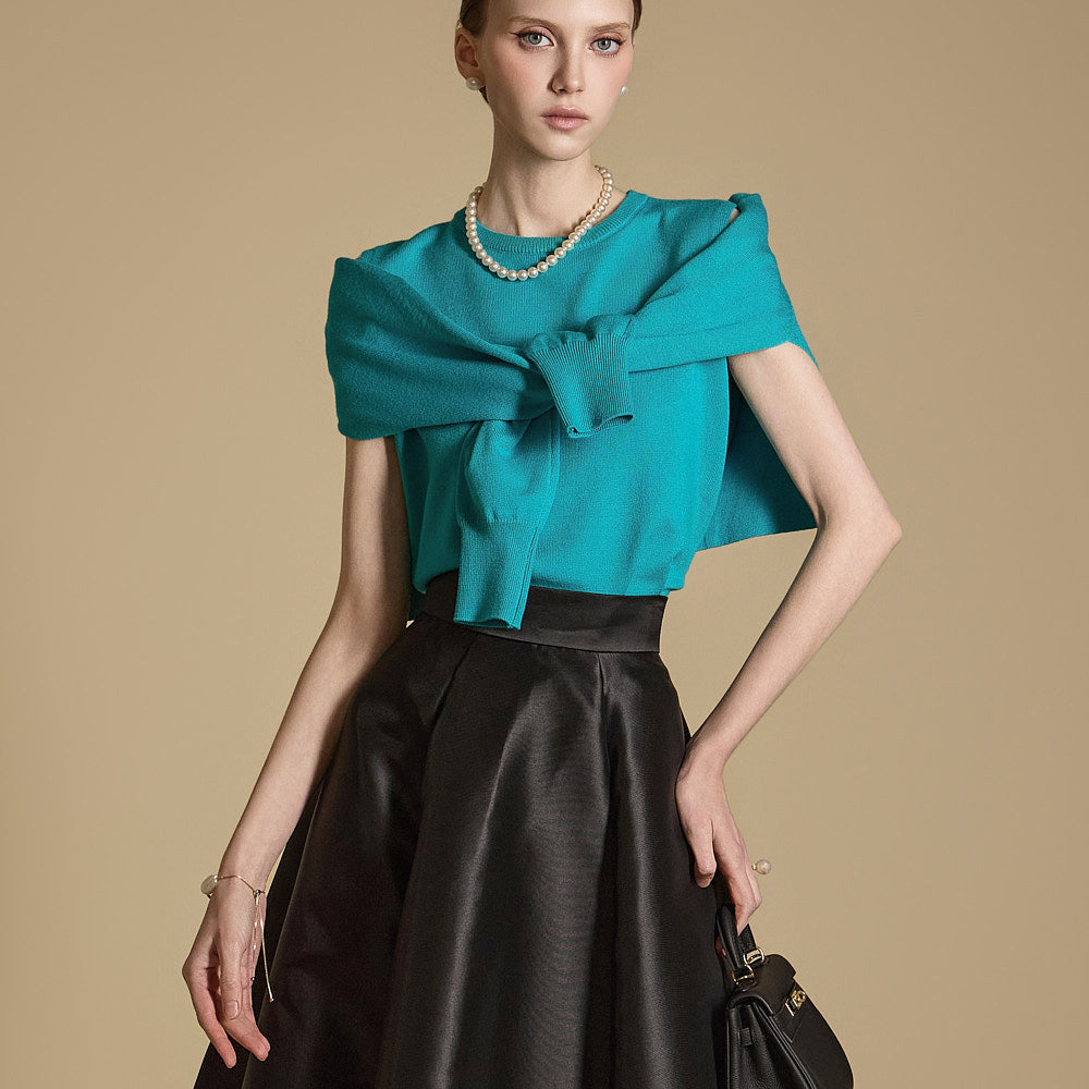 E3694 ショール付きノースリーブニット