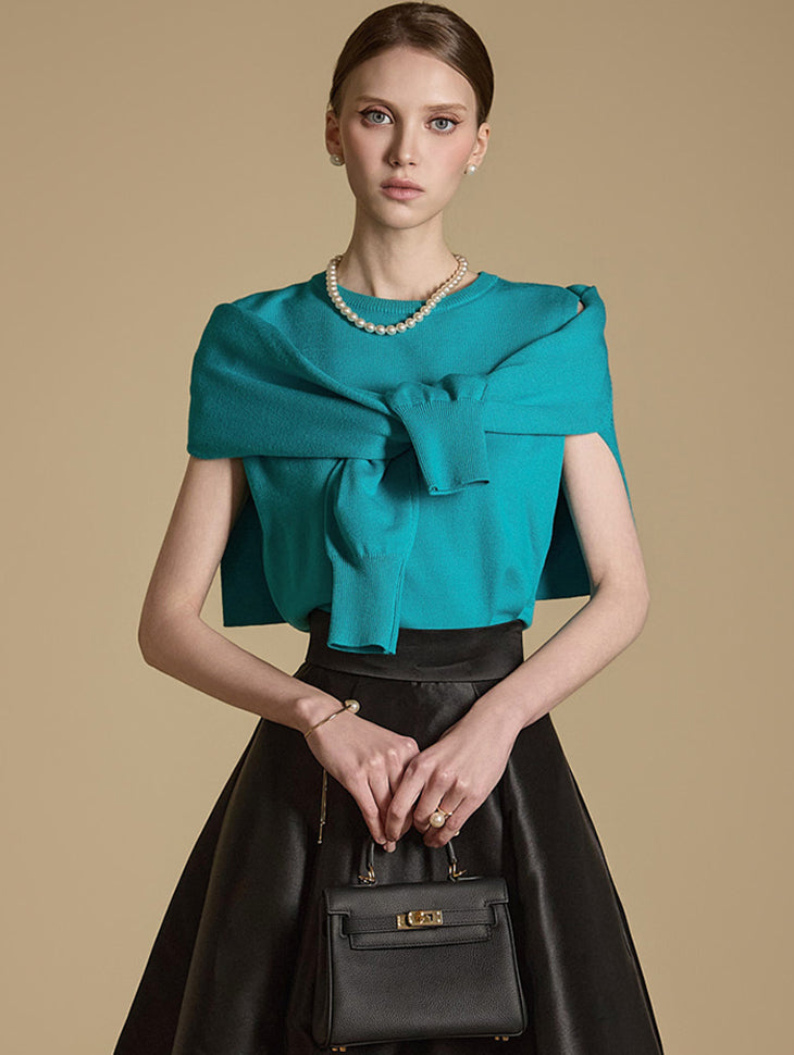 E3694 ショール付きノースリーブニット