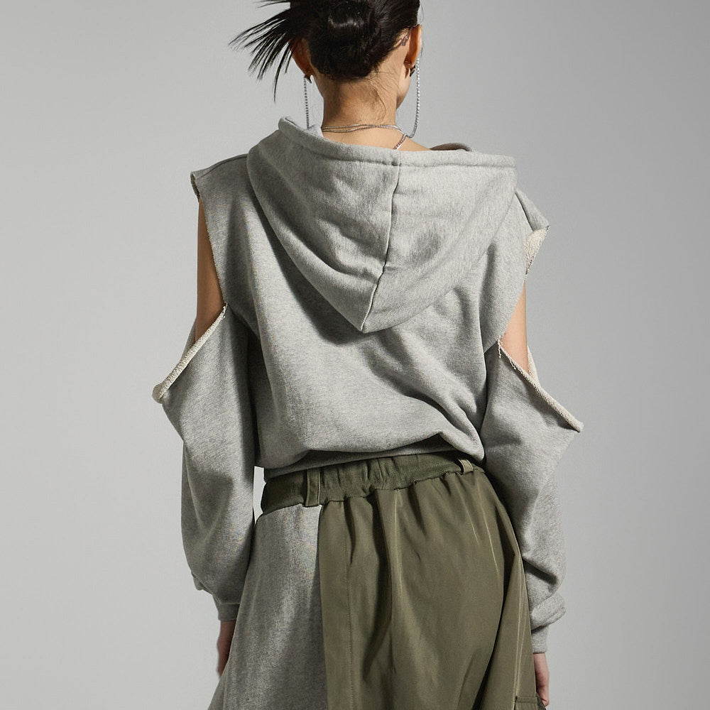 E3722 カットアウトフード付きTシャツ