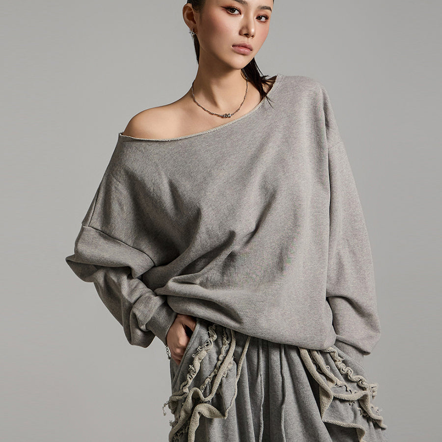 E3736 アシンメトリースウェットシャツ