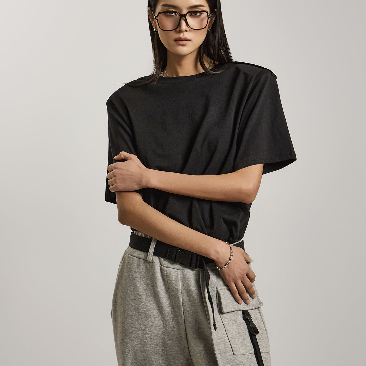 E3753 Shoulder Pad Short-Sleeved T-Shirt