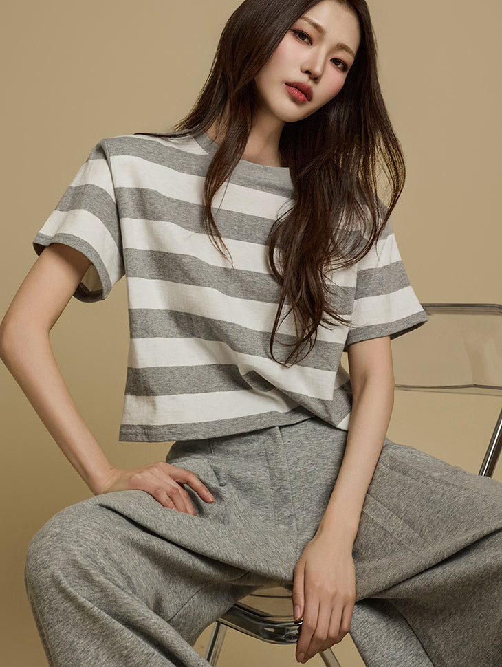 E3764 Stripe Shoulder Pad T-Shirt