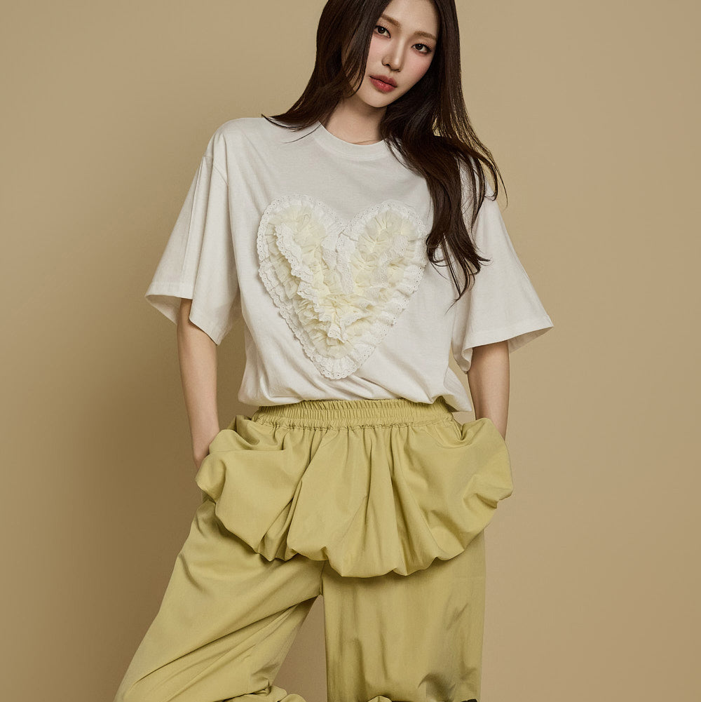 E3765 Frill Heart Patch T-shirt
