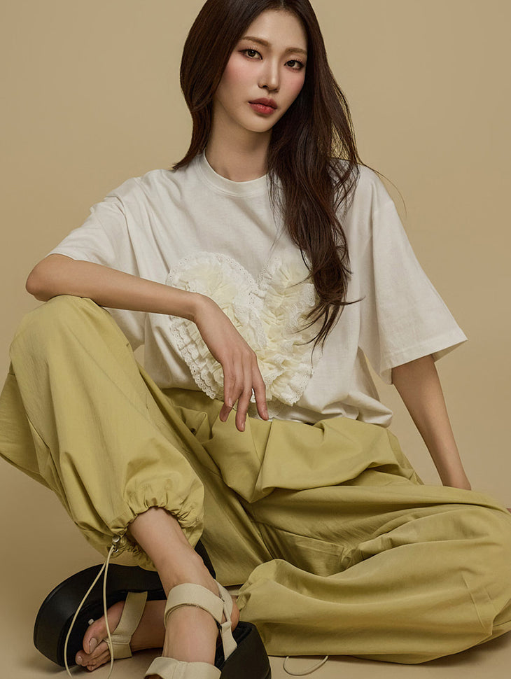 E3765 荷叶边心形贴片T恤