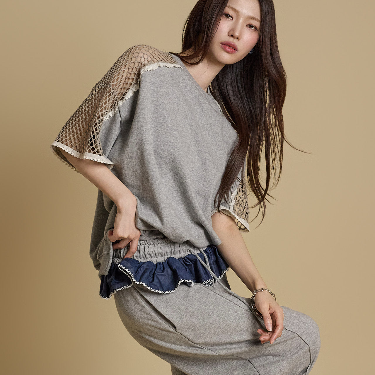 E3772 Net Sleeve T-Shirt