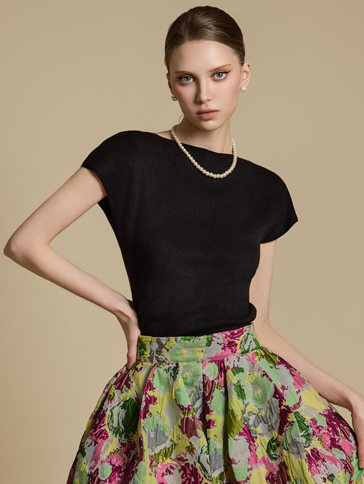 E3783 キャップスリーブニットトップス